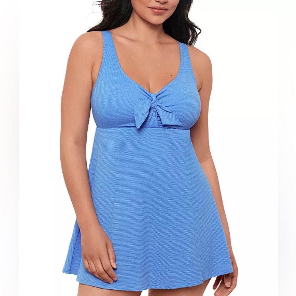 Blue Textured Skirted One-Piece Swimsuit – Size 8 – NWT